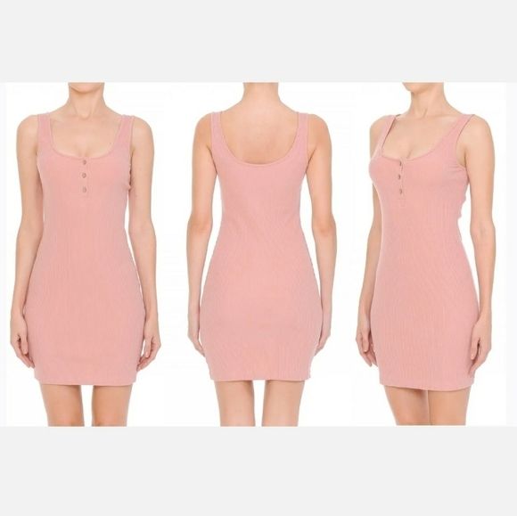 Ambiance Casual Tank Dress Stretch Ribbed Cotton Knit Sleeveless Mini Pink sz M - Picture 3 of 12